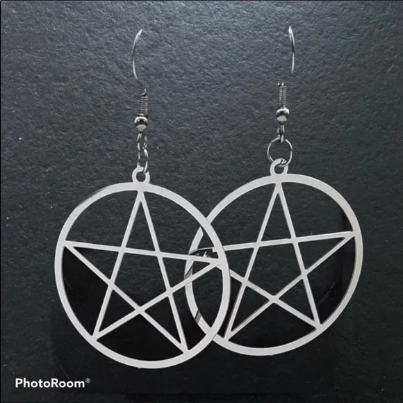 Stainless Steel Pentagram pentacle Earrings Wicca - Picture 2 of 6